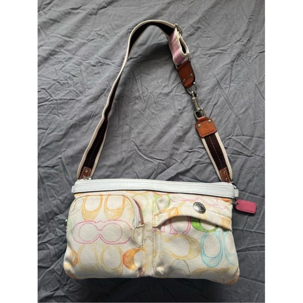 Vintage Coach Hampton Pastel Scribble Signature Canvas Belt bag Fanny Y2K 2000s